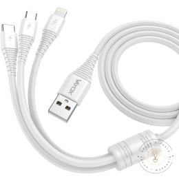 Kabel USB 3w1 micro USB, USB-C, lightning 1m biały