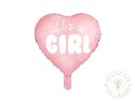 Balon foliowy "It's a girl" na baby shower serce różowe 48cm