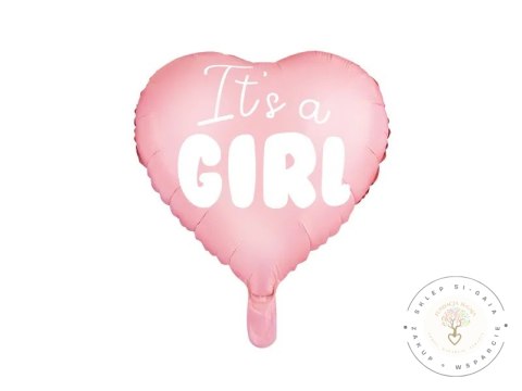 Balon foliowy "It's a girl" na baby shower serce różowe 48cm