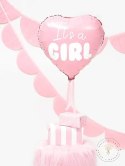 Balon foliowy "It's a girl" na baby shower serce różowe 48cm