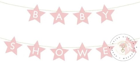 Baner napis na baby shower gwiazdki jasnoróżowe 290cm x 16,5cm