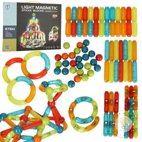 Klocki magnetyczne LED magnetic sticks duże patyczki świecące dla małych dzieci 102 elementy