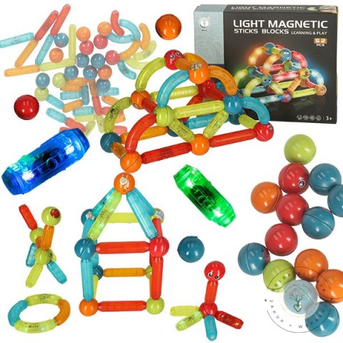 Klocki magnetyczne LED magnetic sticks duże patyczki świecące dla małych dzieci 52 elementy