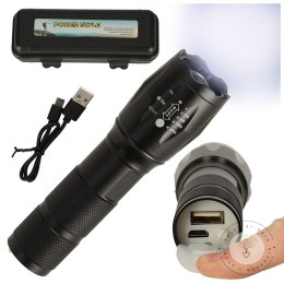 Latarka taktyczna wojskowa 800 lumenów LED ZOOM mocna USB akumulator