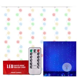 Lampki LED kurtyna girlanda druciki 3x3m 300LED multikolor pilot USB