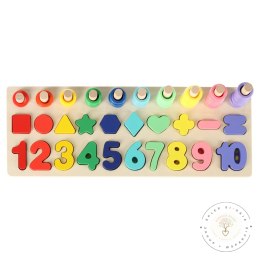 Liczydło drewniane sorter cyfry montessori 3w1 13x36cm