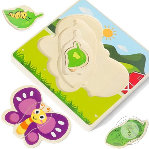 DREWNIANE PUZZLE MONTESSORI DLA DZIECI MOTYLEK MWZ-3155