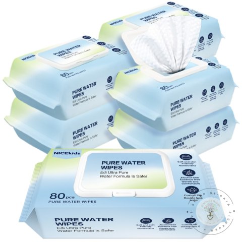 NICEKIDS Chusteczki nawilżane Pure Water Wipes 99,9% wody 6x80 szt