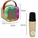 Zestaw do karaoke 2 mikrofony + głośnik przenośny BLUETOOTH USB LED beżowy