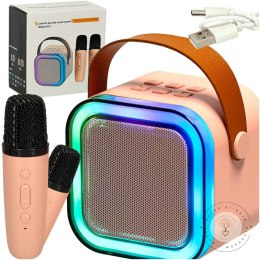 Zestaw do karaoke 2 mikrofony + głośnik przenośny BLUETOOTH USB LED różowy